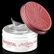 Immortal NYC Hypnotic Gel Wax open jar showing firm strong hold styling wax with low shine finish