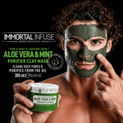 Immortal NYC Infuse Aloe Vera and Mint Purifier Clay Mask – model demonstration