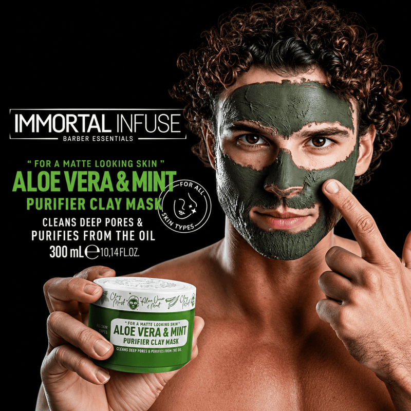 Immortal NYC Infuse Aloe Vera and Mint Purifier Clay Mask – model demonstration
