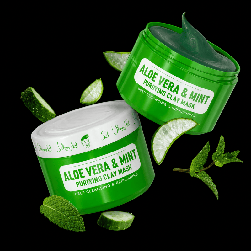 Immortal NYC Infuse Aloe Vera and Mint Purifier Clay Mask – product display with aloe vera and mint