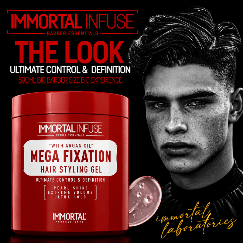 Immortal NYC Infuse Mega Fixation Gel – lifestyle display, ultimate control and definition