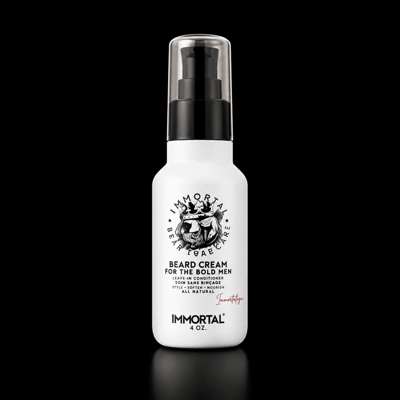 Immortal NYC King Beard Cream – white bottle on black background