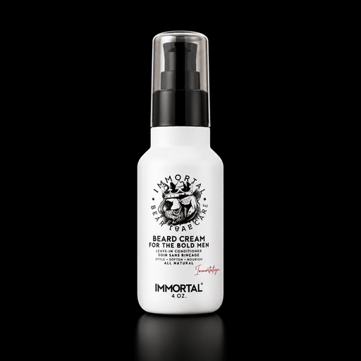 Immortal NYC King Beard Cream – white bottle on black background