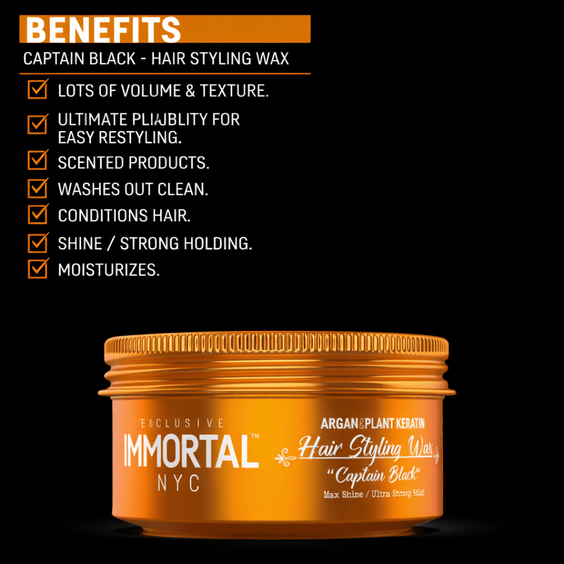 Immortal NYC Captain Black Hair Styling Wax – packaging view