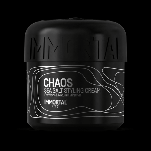 Immortal NYC Chaos Sea Salt Curl Cream jar, front view on black background