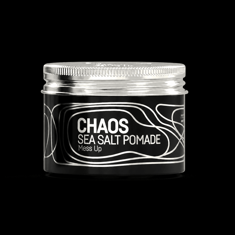 Immortal NYC Chaos Sea Salt Pomade jar, front view on black background