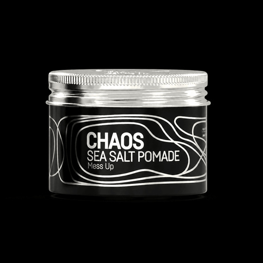 Immortal NYC Chaos Sea Salt Pomade jar, front view on black background