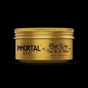 Immortal NYC One In A Million Hair Wax – closed gold jar front view