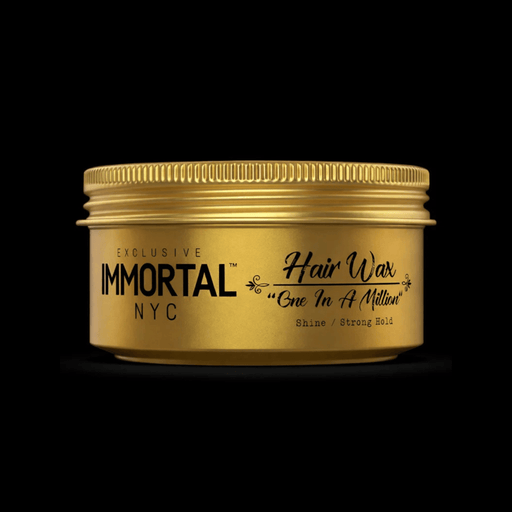 Immortal NYC One In A Million Hair Wax – closed gold jar front view