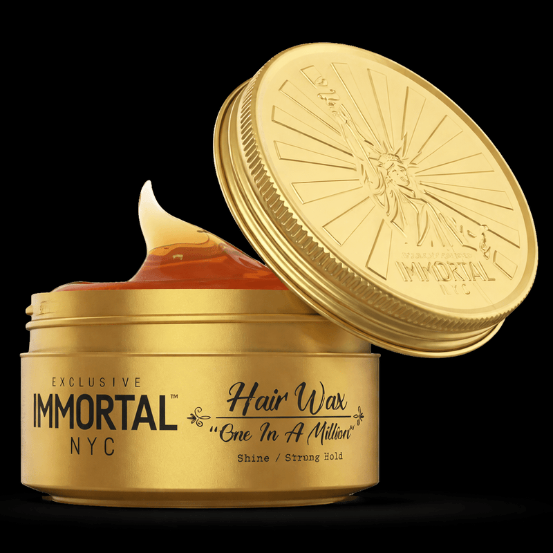 Immortal NYC One In A Million hair wax open jar gold strong hold shine barber styling product