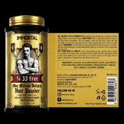 Immortal NYC One Million Dollar Hair Styling Powder – ingredients back label on black background