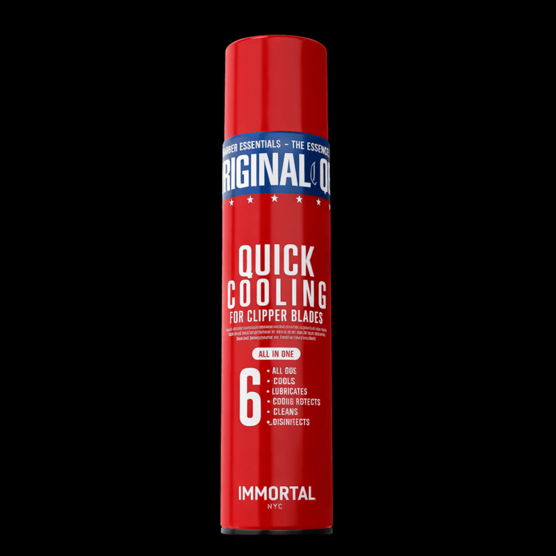 Immortal NYC Quick Cooling clipper blade spray – large bottle on black background