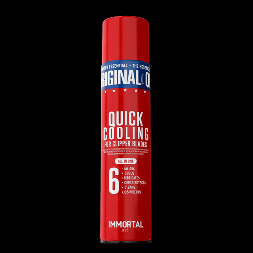 Immortal NYC Quick Cooling clipper blade spray – large bottle on black background