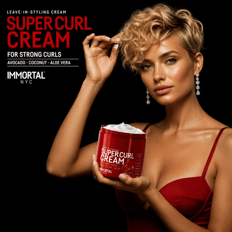Immortal NYC Super Curl Cream – lifestyle shot for curly hair types