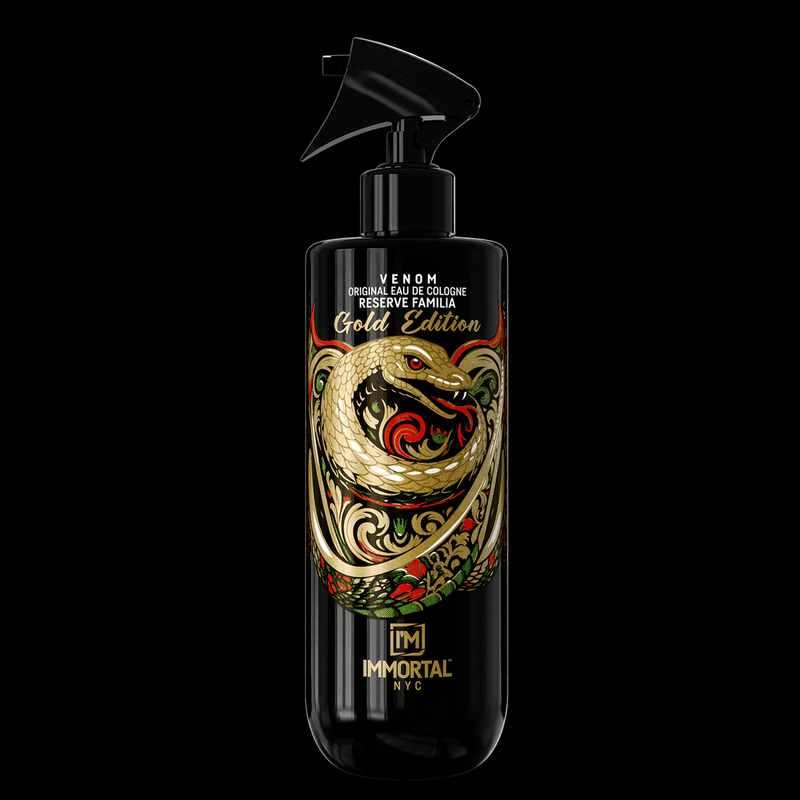 Immortal NYC Venom Gold Edition eau de cologne spray bottle 500ml with passion fruit peach and pear scent notes