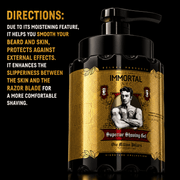Immortal NYC One Million Dollar Shaving Gel – gold label with black pump on black background