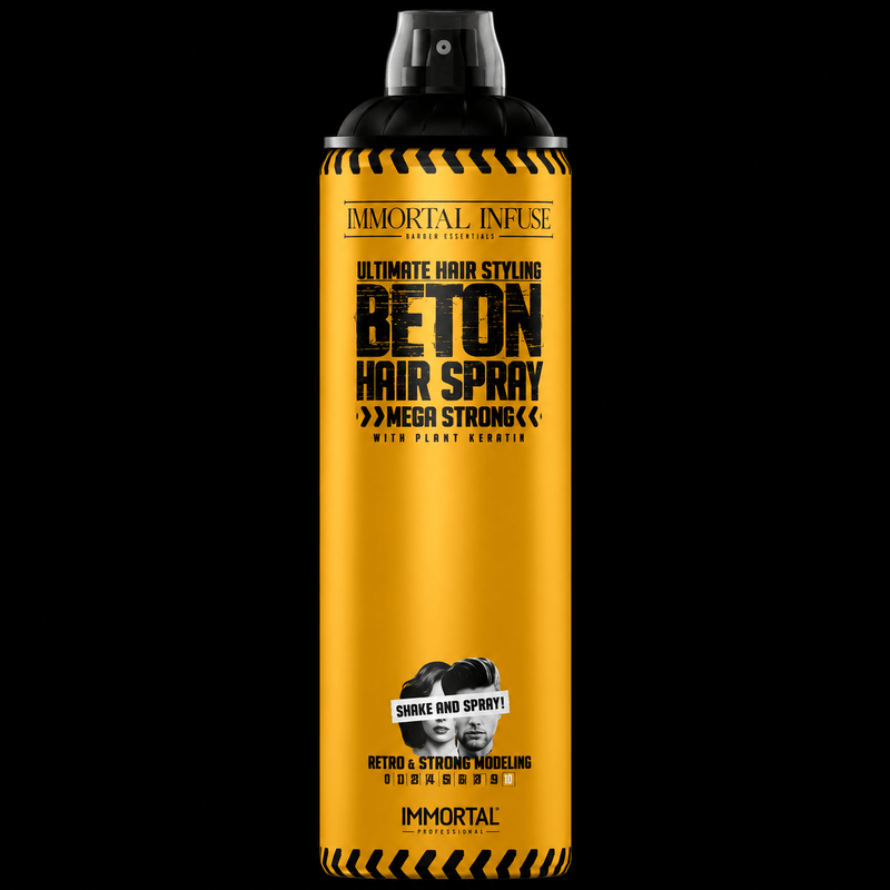 Immortal NYC Beton Hair Spray – can with yellow label and black accents