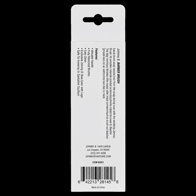Johnny B Barber Brush Blue – back label with product information