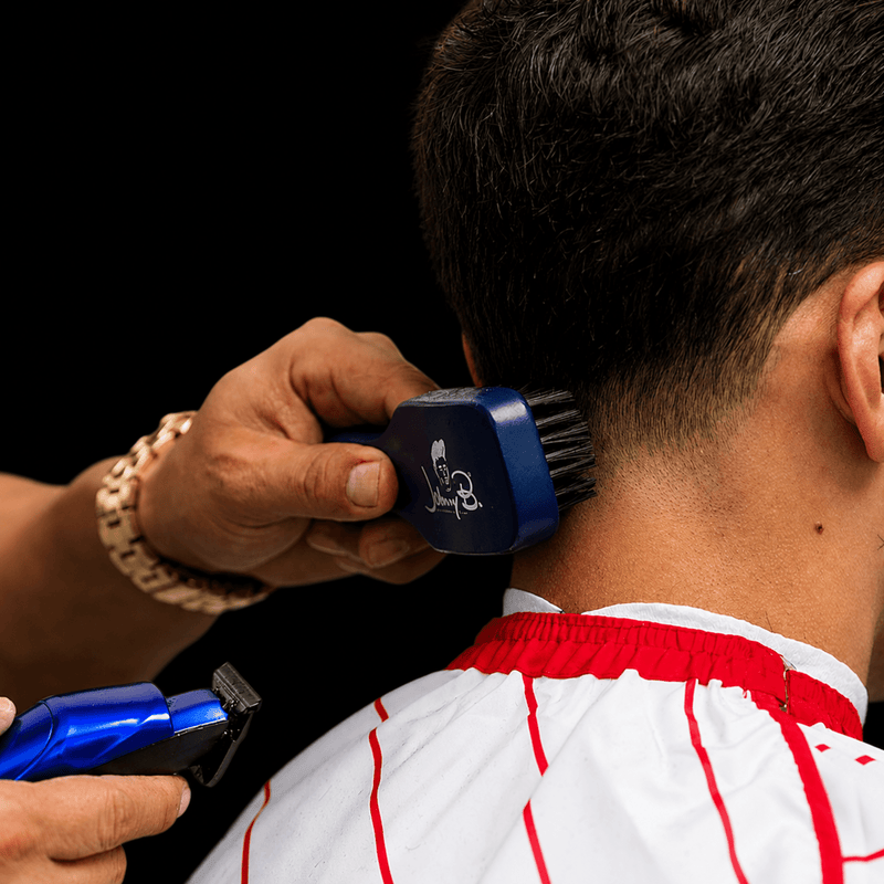 Johnny B Barber Brush Blue – cleaning loose hair during haircut