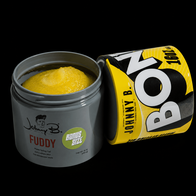 Johnny B Fuddy Matte Styling Gel – open jar product display