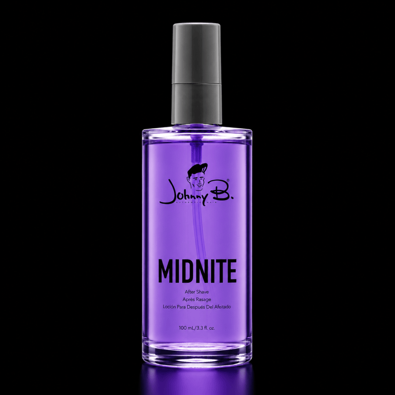 Johnny B Midnite After Shave Spray Lifestyle Product Display Available at Primos Barber Supply