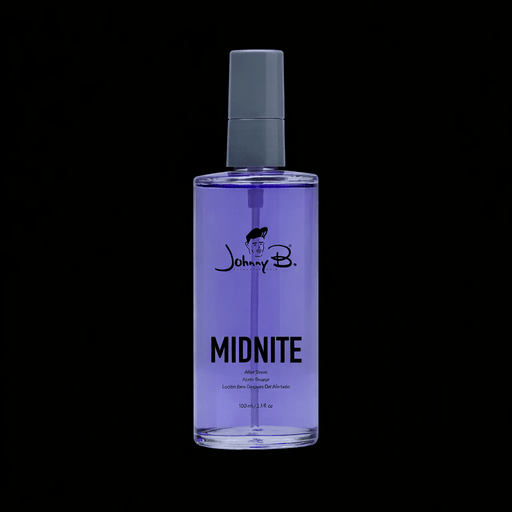 Purple bottle of Johnny B. Midnite on a black background