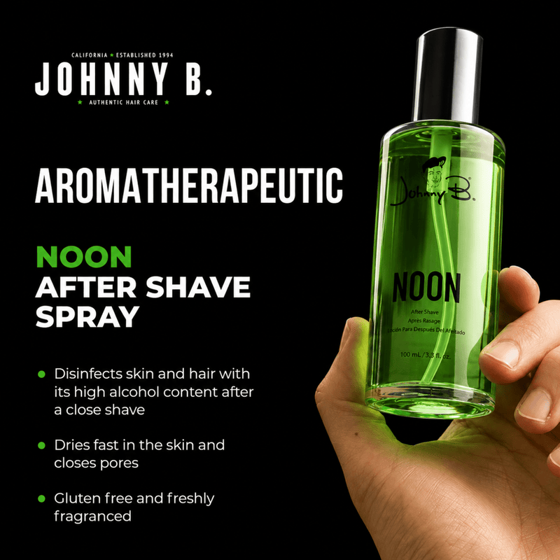 Johnny B Noon After Shave Spray Box and Bottle Display Available at Primos Barber Supply