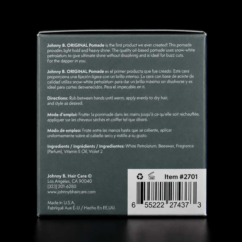 Johnny B Original Pomade – back label with ingredients
