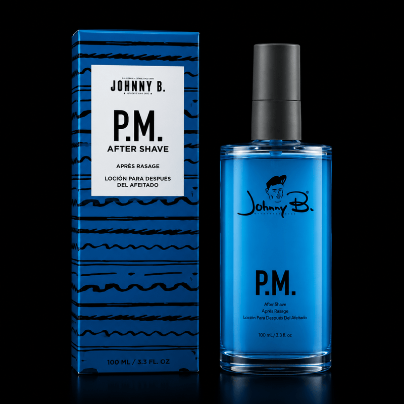 Johnny B P.M. After Shave Spray – box and bottle display