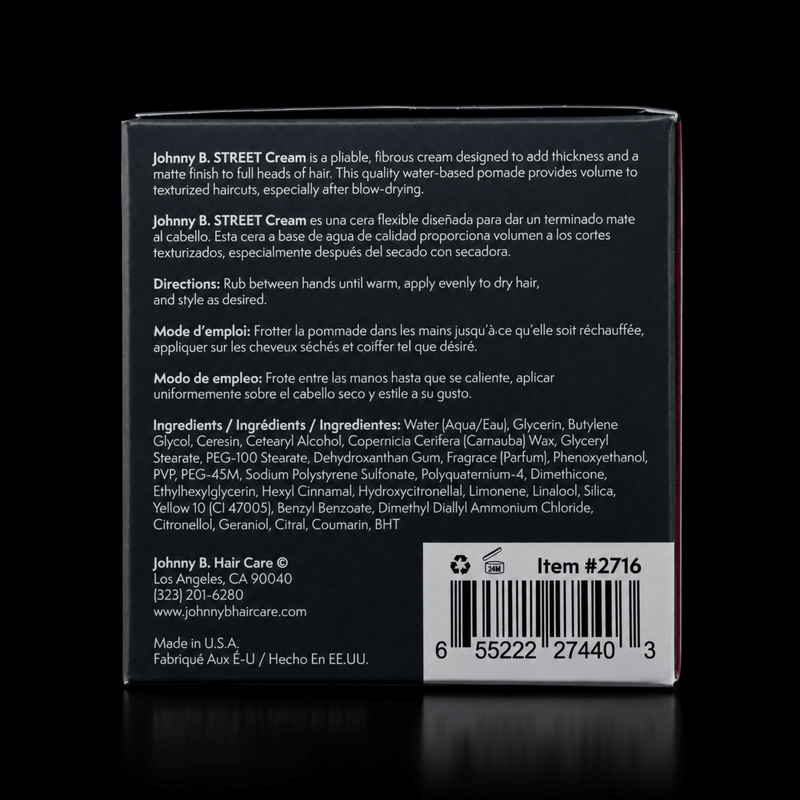 Johnny B Street Cream – back label with ingredients