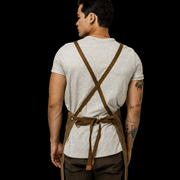 Johnny B Work Apron – brown back view worn by model