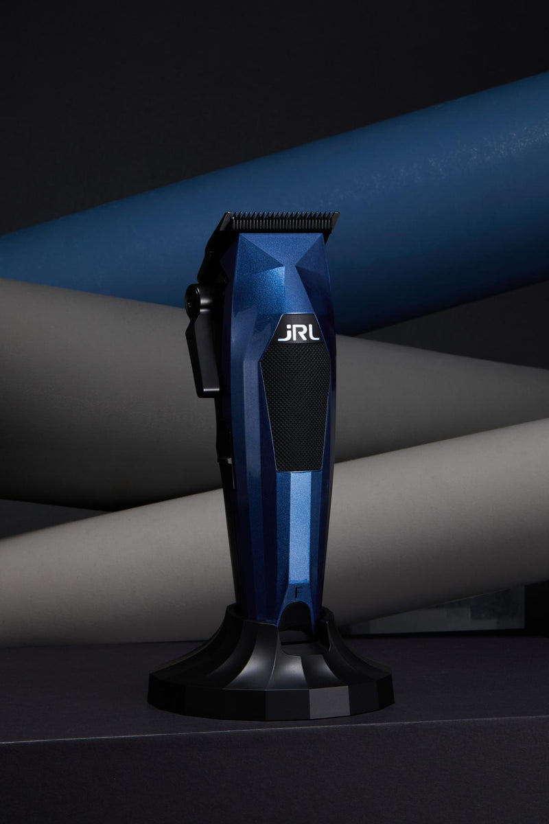 JRL 3000C Compact Clipper – blue colorway with charging dock and fade blade