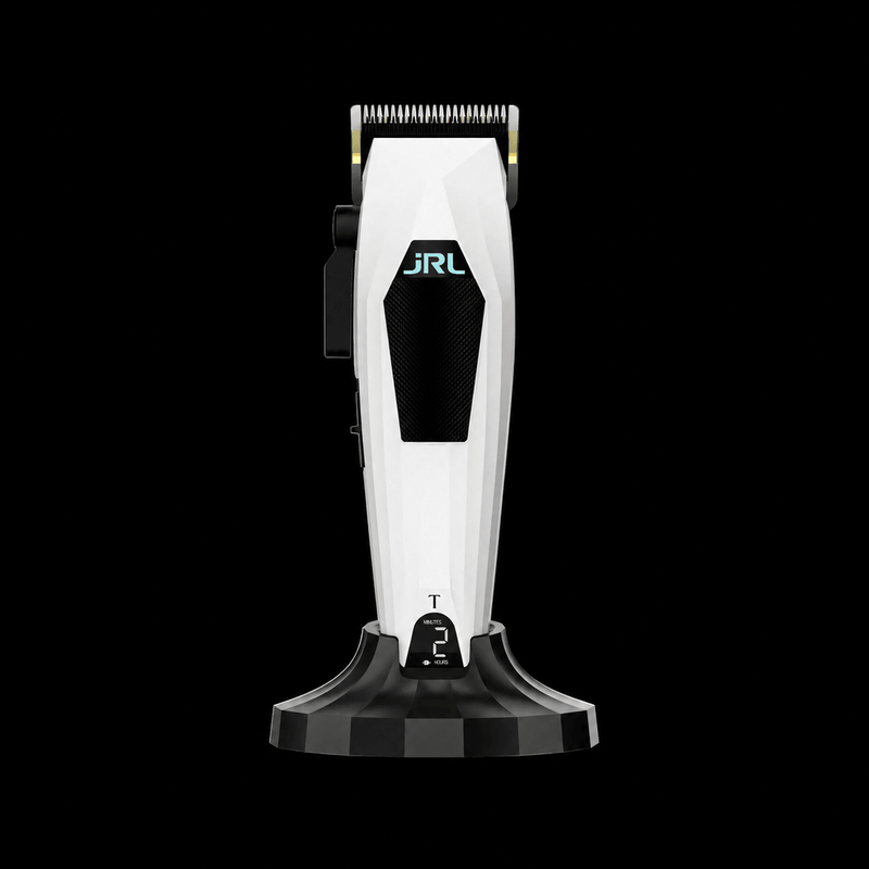JRL 3000C Compact Cordless Clipper Ghost White – with charging dock and fade blade