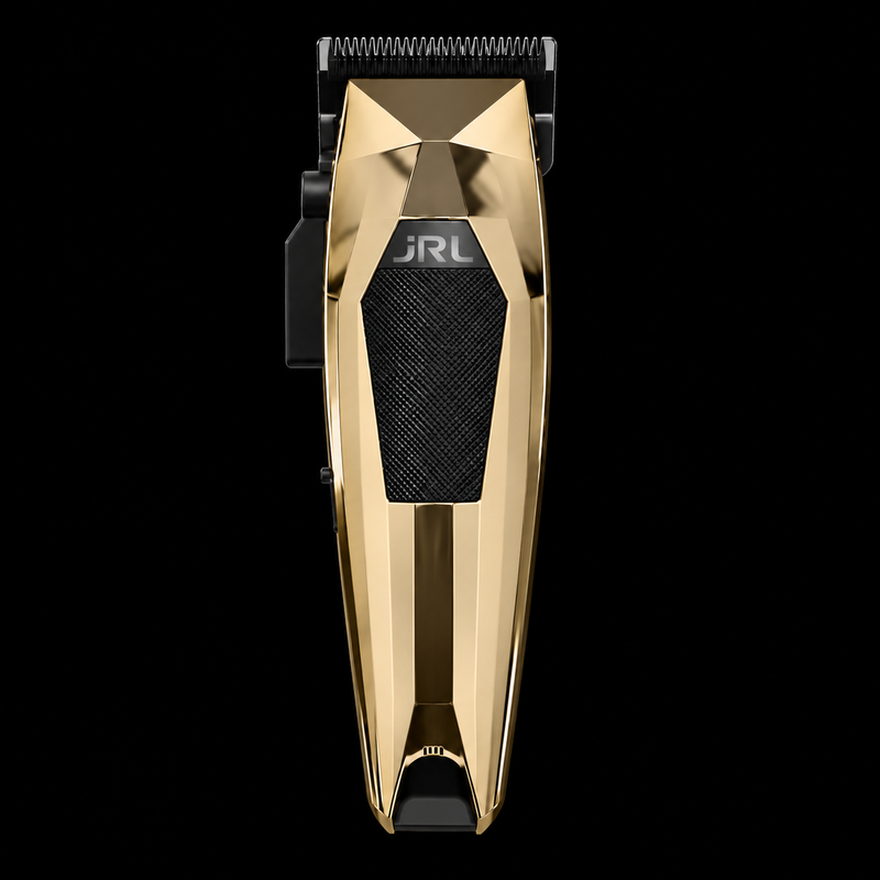 JRL 3000C Gold Collector's Edition clipper, front view with metallic gold housing and black textured grip