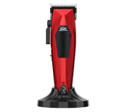 JRL 3000C Red Cordless Clipper with APEX Fade Blade and charging stand