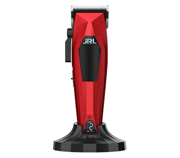 JRL 3000C Red Cordless Clipper with APEX Fade Blade and charging stand