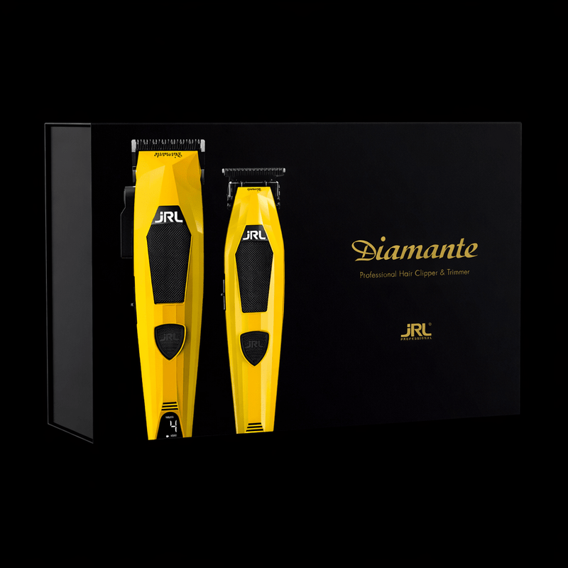 JRL Diamante yellow clipper and trimmer set packaging professional barber clipper kit
