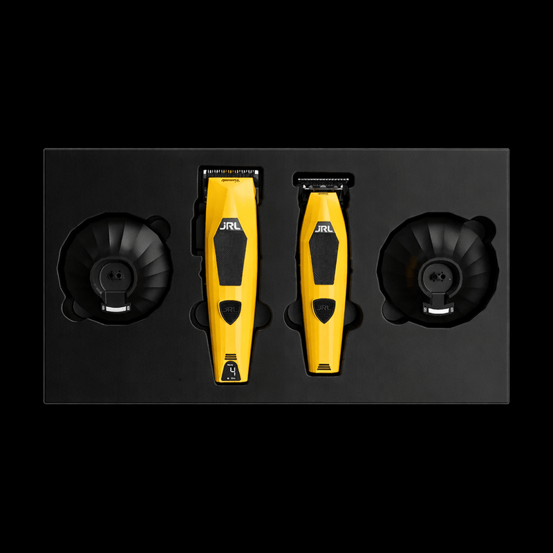 JRL Diamante yellow clipper and trimmer full kit with accessories and charging bases