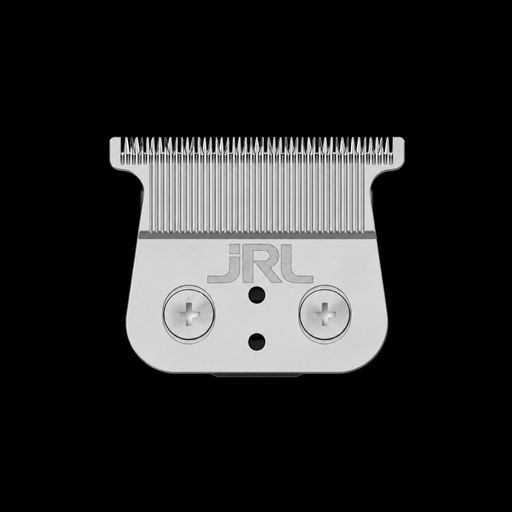 Metal clipper blade with 'JRL' branding on a black background