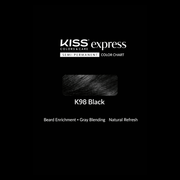 KISS express semi-permanent color chart for K98 Black hair color on a black background.