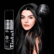 KISS Tintation Temporary Hair Color Spray Black TCS01 result on hair model showing coverage and natural finish