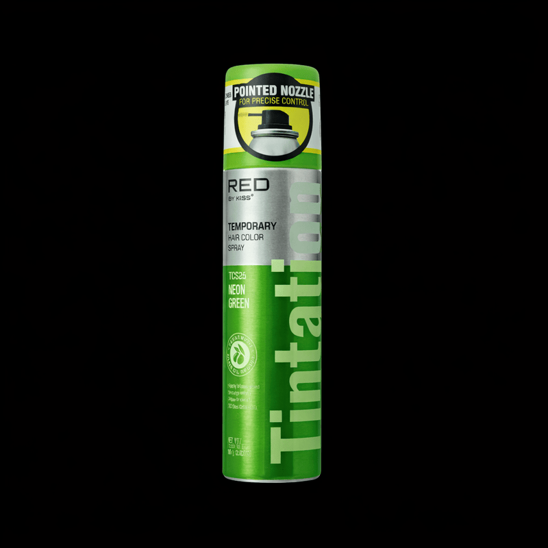 Tintation temporary hair color green spray can on a black background