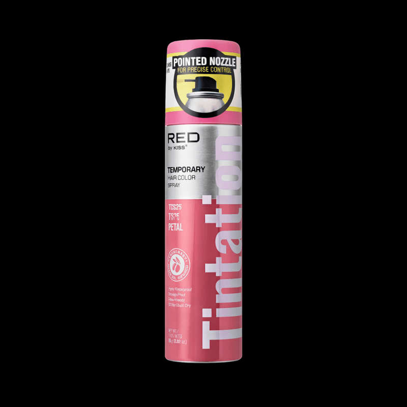 Pink Tintation temporary hair color spray can on a black background