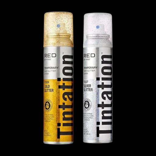 KISS Tintation glitter hair spray gold and silver temporary barber enhancement shimmer spray
