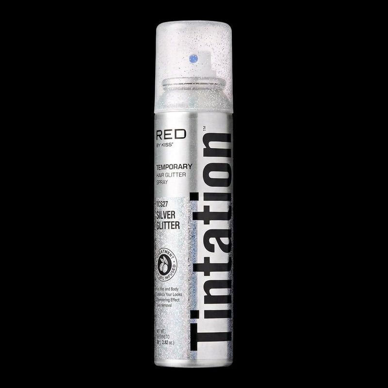 KISS Tintation Sparkle Glitter Hair and Body Spray in Silver for high-shine finish.