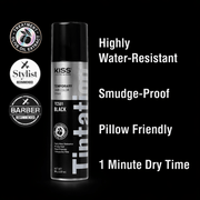 KISS Tintation Temporary Hair Color Spray Black TCS01 features water resistant smudge proof barber enhancement spray