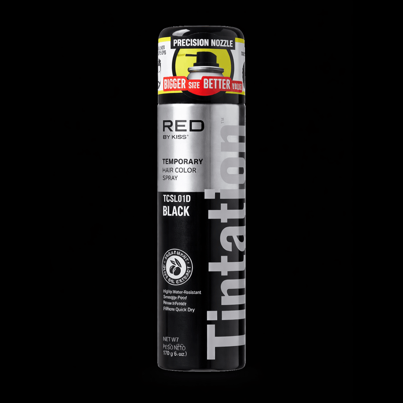 KISS Tintation Temporary Hair Color Spray Black TCSL01D 6 oz barber enhancement spray
