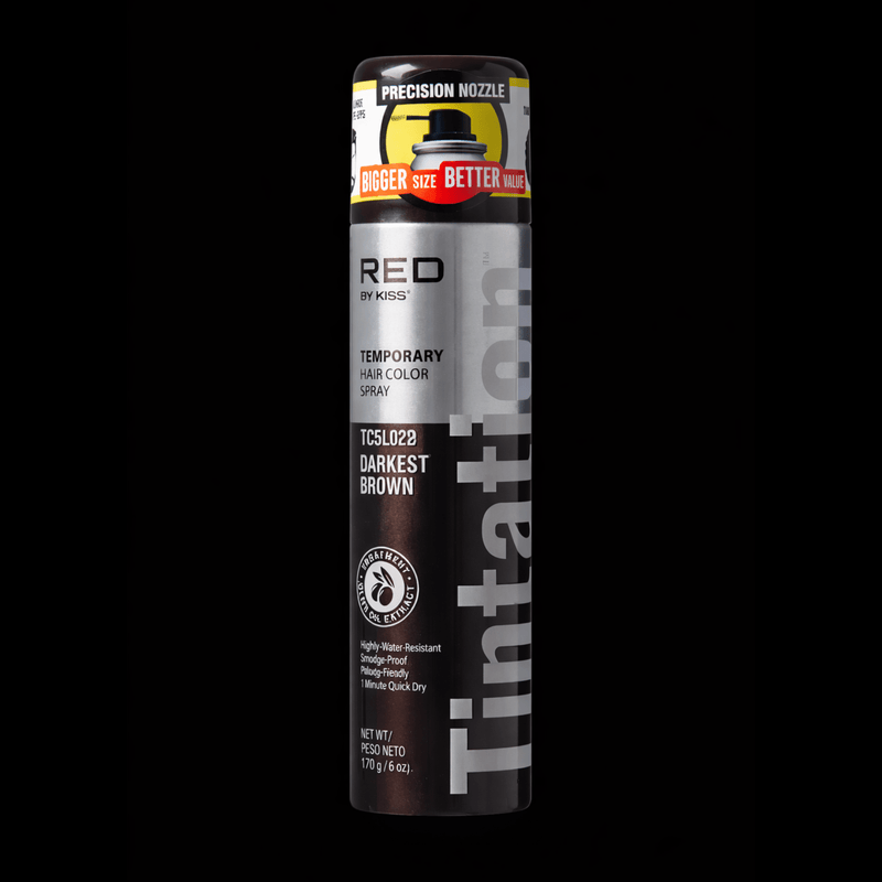 KISS Tintation Temporary Hair Color Spray Darkest Brown TC5L022 6 oz barber enhancement spray