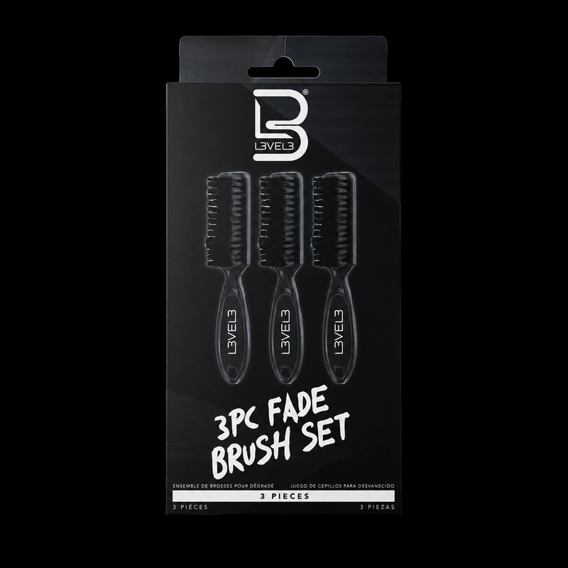 L3VEL3 3 Piece Fade Brush Set Professional Barber Fade Brushes Main Packaging Image