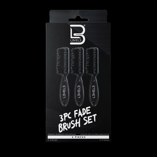 L3VEL3 3 Piece Fade Brush Set Professional Barber Fade Brushes Main Packaging Image